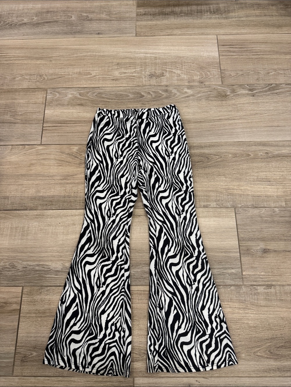 Zebra Print Flared Pants - Black & White